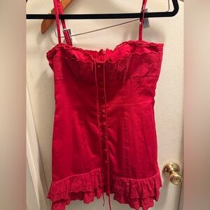 House of CB Red Lace-Trim Mini Dress